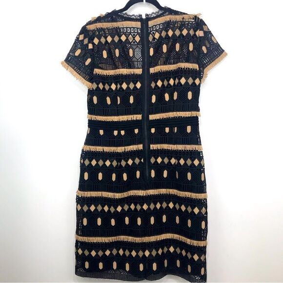 Nanette Lepore Black Tan EFFORTLESS Geo-Lace Fringed Geometric Sheath Dress - Picture 9 of 16